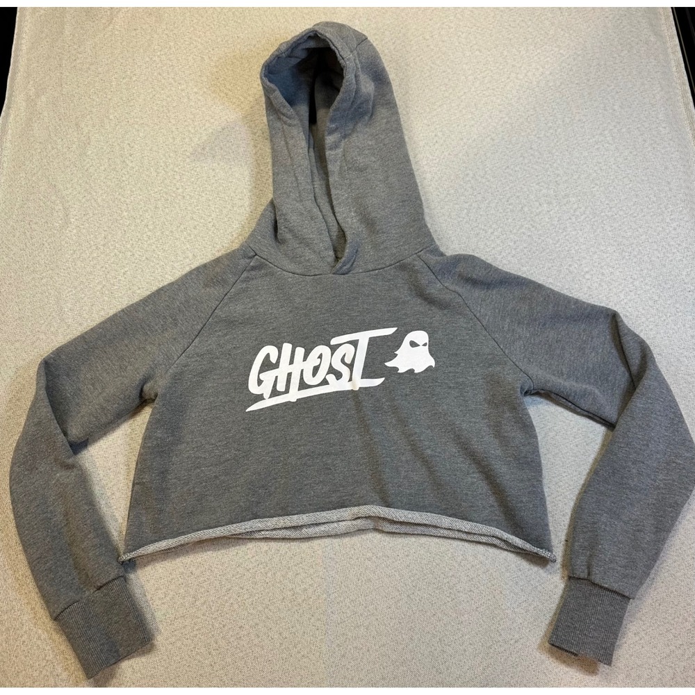 Ghost Lifestyle Sportiqe Womens Cropped Hoodie Gray Logo Sweatshirt XS